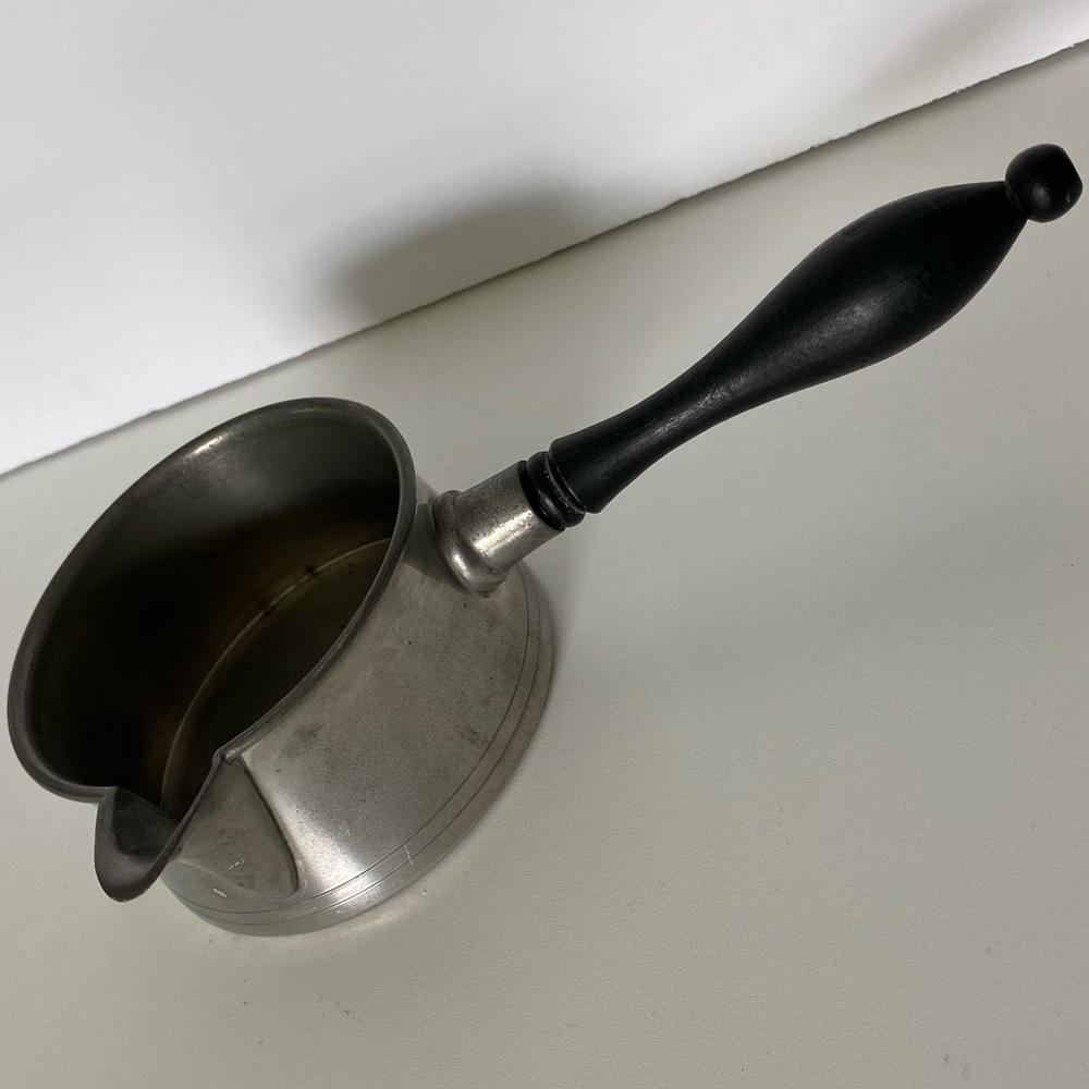 Woodbury Pewters Pan Butter Sauce Wooden Black Handle Vintage Melt Pot 3” Pour